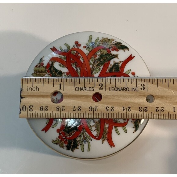 Andrea By Sadek Trinket Dish Lid Christmas Garland Gold Trim Japan 1994 - Picture 12 of 12